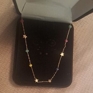 Gold Star Charm Necklace with Multicolor Beads